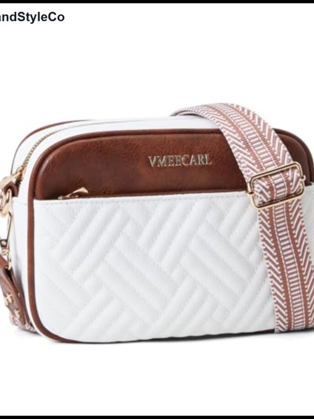 Quilted Vegan Leather Crossbody Bag Women Adjustable Guitar Strap 5 Pockets